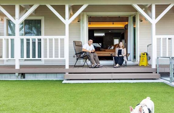 福岡のお洒落でこだわりのカバードポーチがあるサーファーズハウスをフルオーダーの注文住宅で建てるなら久留米のTOMORROW HOUSE 